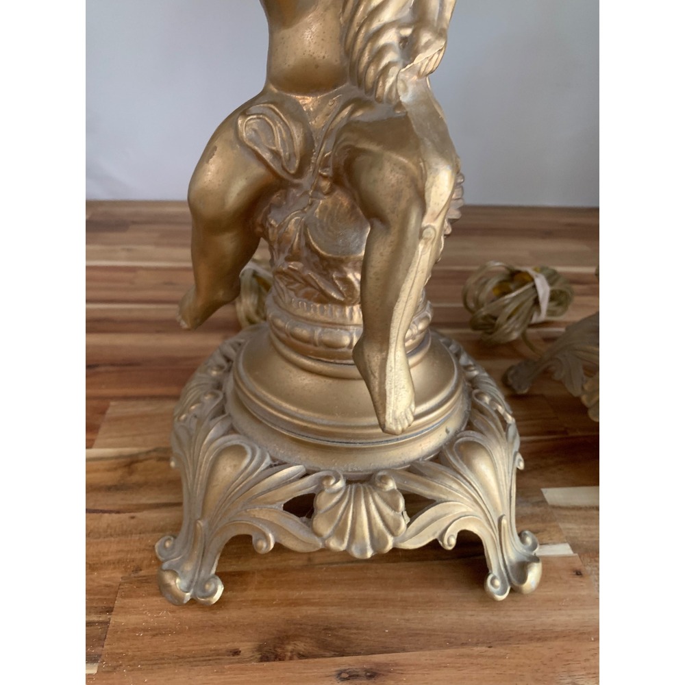 Vintage Gold Cherub Table Lamps Pair Ornate Regency Retro Old Money Quiet Luxury - Picture 3 of 8